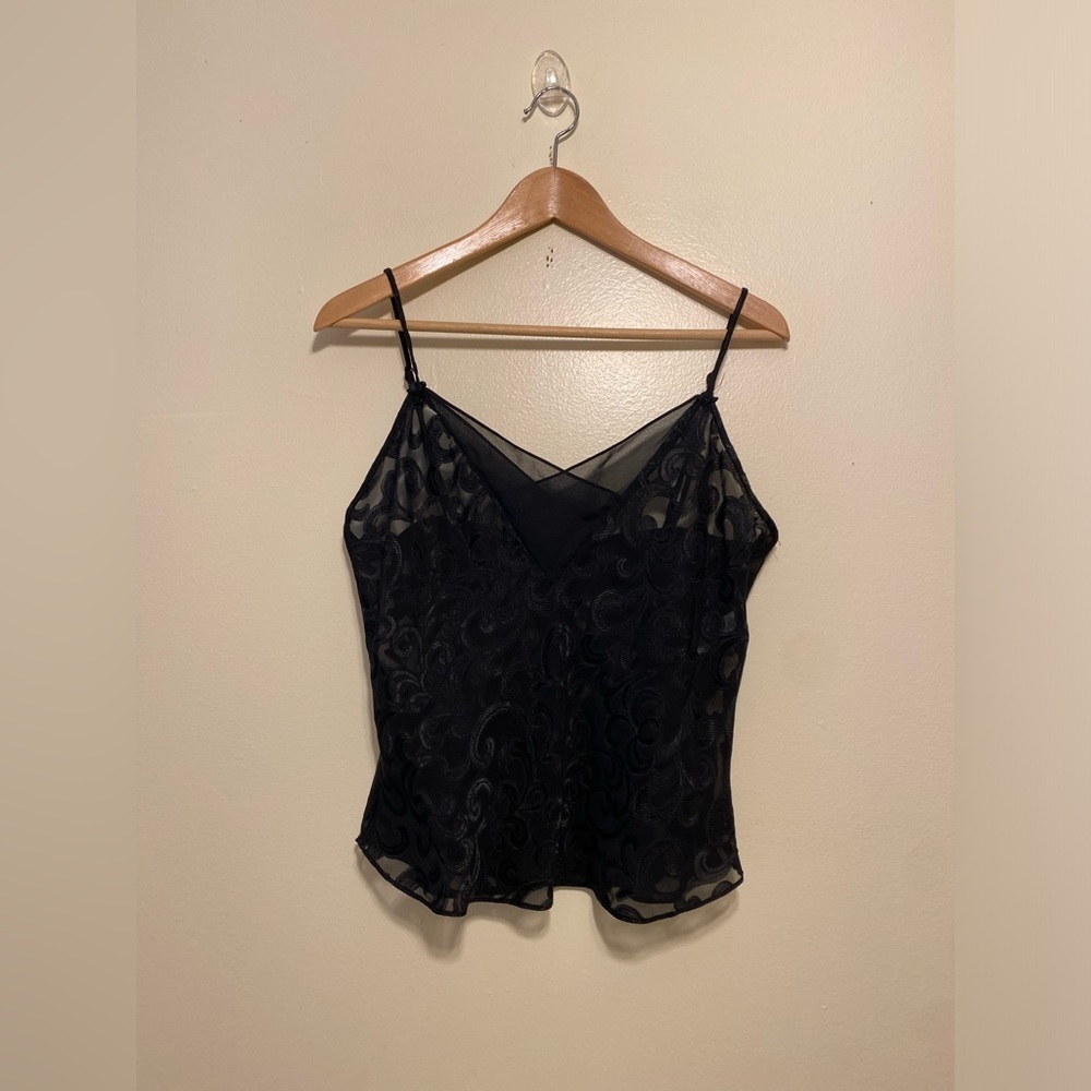 Oscar de la Renta Black Lace-Overlay Sheer Camisole. Size 36